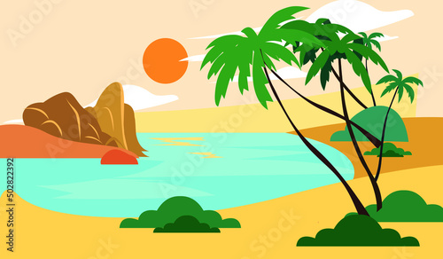 Beach with palm trees, vector 