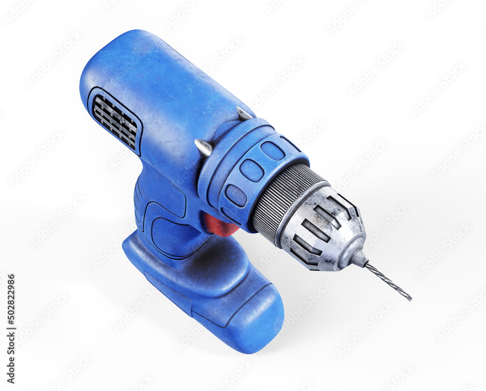 Cordless drill or yellow screwdriver isolated on white background. 3d render and illustration of tool for repair and installation Cordless drill or yellow screwdriver isolated on white background. 3d render and illustration of tool for repair and installation