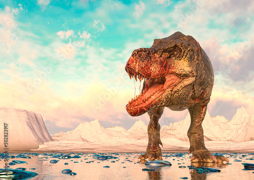 tyrannosaurus rex is tired on ice land