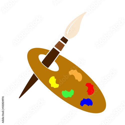 Paint palette with brush vector illustration. 