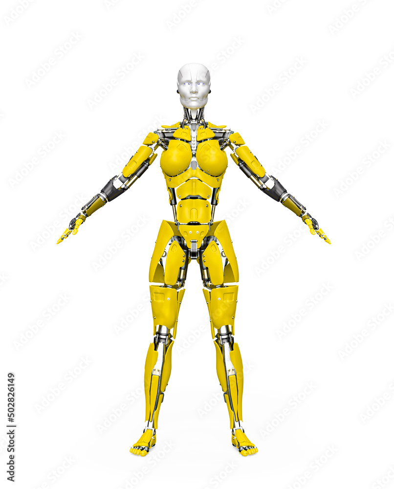 amazing robot in a pose on white background amazing robot in a pose on white background