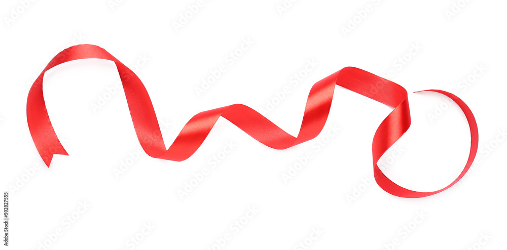 Beautiful red ribbon isolated on white, top view