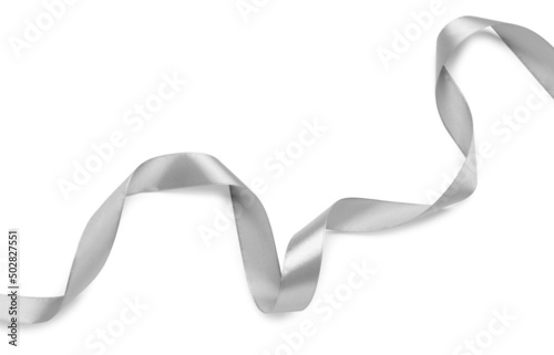 Beautiful silver ribbon isolated on white, top view photo
