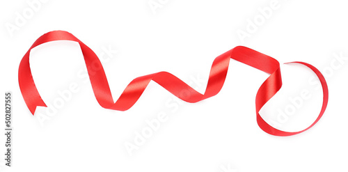 Beautiful red ribbon isolated on white, top view