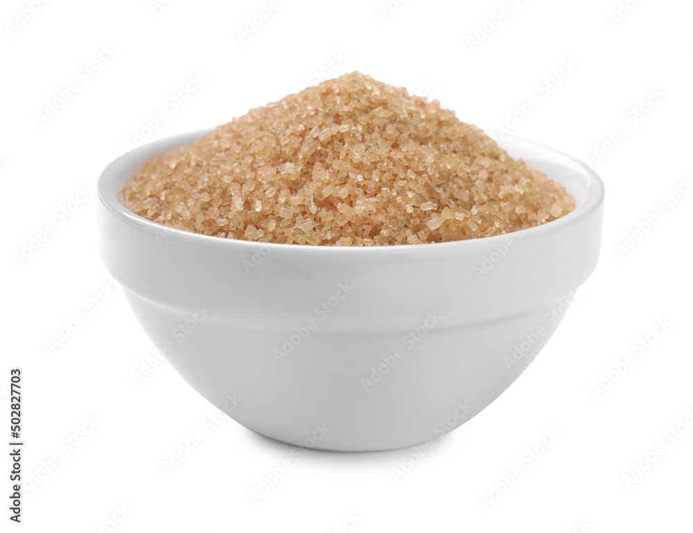 Brown sugar in bowl isolated on white Brown sugar in bowl isolated on white