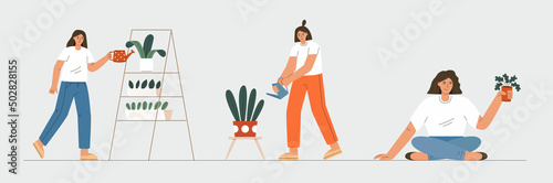 Women taking care of houseplants