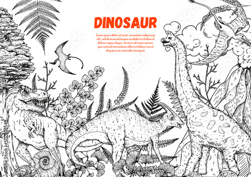 Dinosaurs hand drawn sketch. Vector illustration. Jurassic period.