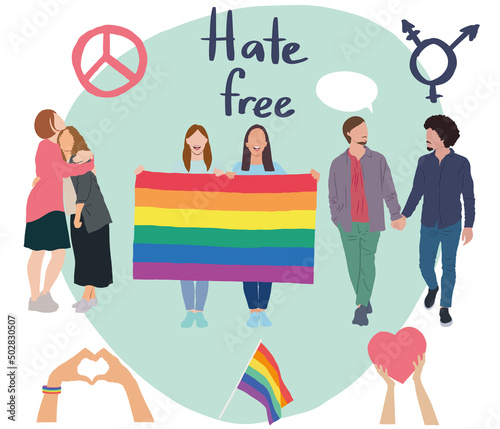 Vector drawings in support of the LGBTQ community, Hate free, LGBTQ