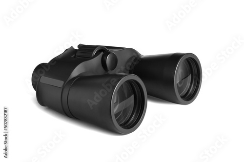 Modern binoculars isolated on white. Optical instrument