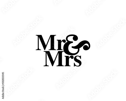 Mr & Mrs wedding hand written lettering. Wedding decoration. Mister and missis for wedding and invitation elements. Traditional wedding words. Isolated on white background. Vector illustration.