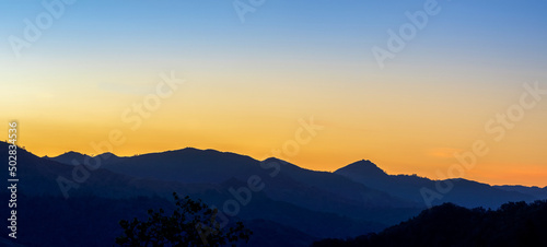 Panorama sunrise, sunset, horizon, mountains