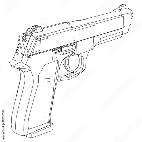 Pistol Gun Icon Vector outline Illustration isolated on white background. Risk in conflict situation. police and military weapon.