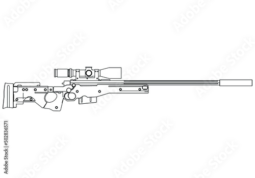 Rifle vector outline isolated on white background. Tactical assault rifle symbol. Semi automatic army and police weapons. Powerful deadly weapon for special unit fire arm.