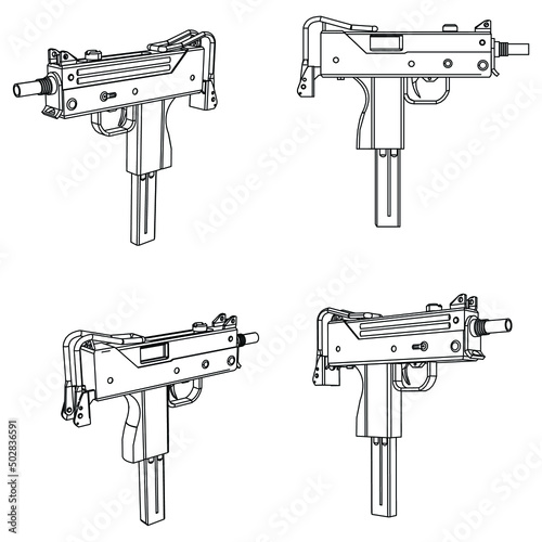 Pistol Gun Icon Vector outline Illustration isolated on white background. Risk in conflict situation. police and military weapon.