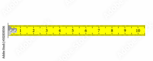A scale measure, measurements are long in a meter, an inch, a centimeter. An illustration of a construction tool and a dyne distance metric. Isolated design. Vector.