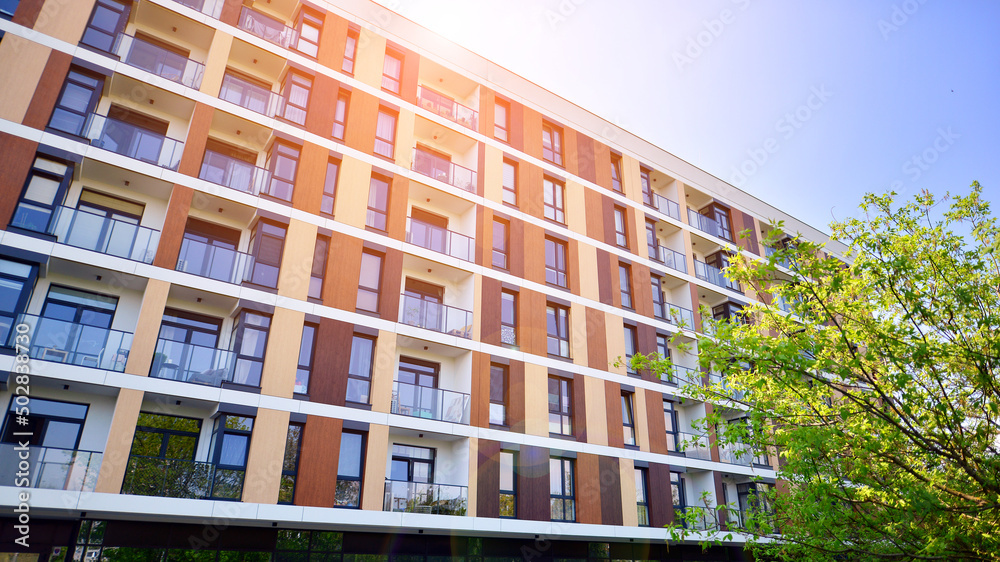 Eco architecture. Green tree and apartment building. The harmony of nature and modernity. Eco architecture. Green tree and apartment building. The harmony of nature and modernity.