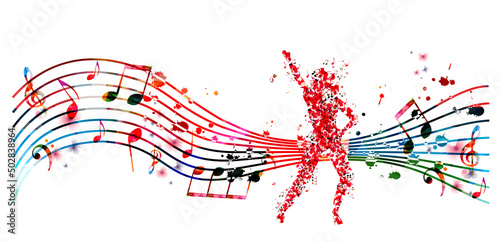 Woman dancing made of musical notes. Red musical notes dancer performer with musical staff vector illustration design 