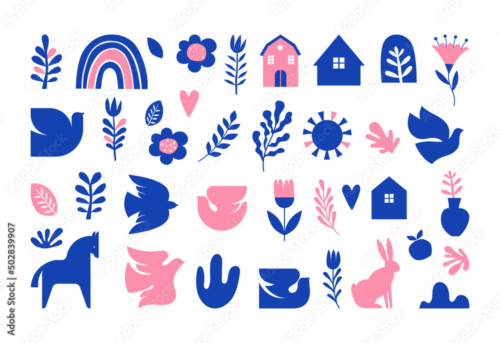 Nordic folk graphic elements and icons collection