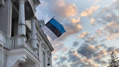Quadro su tela The official state symbol of Estonia is a flag with a blue, black and white stri
