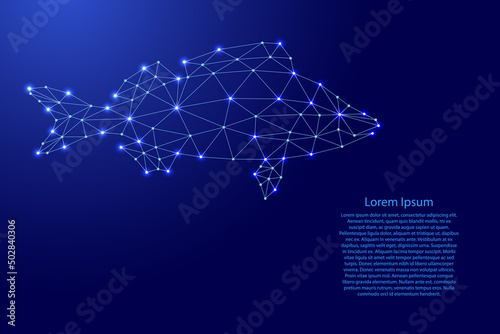 Fish from futuristic polygonal blue lines and glowing stars for banner, poster, greeting card. Vector illustration.