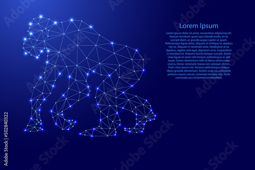 Monkey chimpanzee from futuristic polygonal blue lines and glowing stars for banner, poster, greeting card. Vector illustration.
