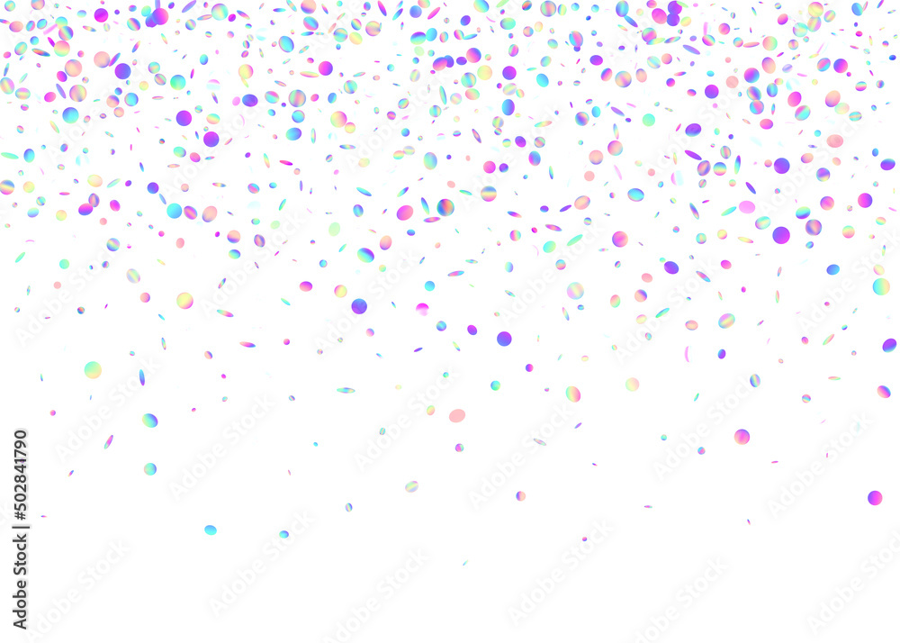 Holographic Confetti. Disco Element. Flying Foil. Blue Party Background. Festive Art. Laser Festival Decoration. Neon Texture. Rainbow Effect. Pink Holographic Confetti