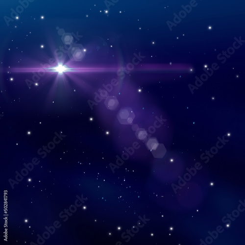  blue night starry sky and big moon starrs flare light background