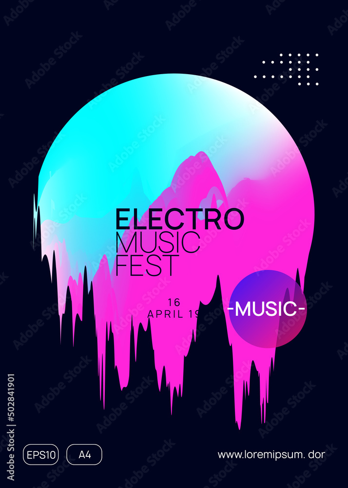 Sound Party. Memphis Background For Brochure Vector. Neon And Exhibition Template. Wavy Club Poster. Jazz Art For Magazine. Purple And Blue Sound Party