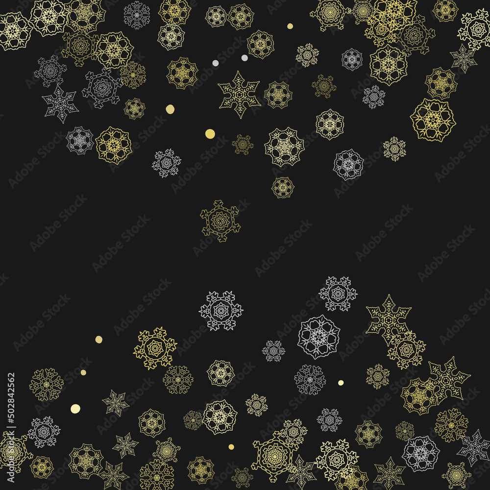 Glitter snowflakes frame on black background. Winter window. Shiny ...