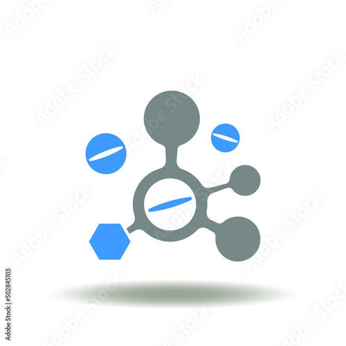 Vector illustration of molecule with tablet pills. Icon of hormone balance. Symbol of hormonal innovative therapy.