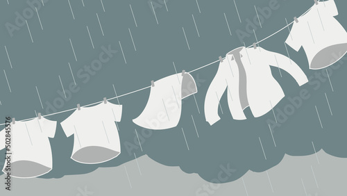洗濯物　屋外　雨