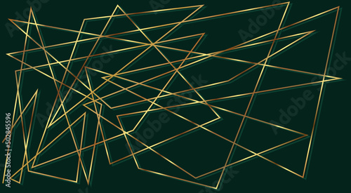 The fuss is an abstract one-line drawing with a 3D effect! The golden gradient fills the line, the effect of the luster of gold, illuminated by light. Dark green background with glare from the line.