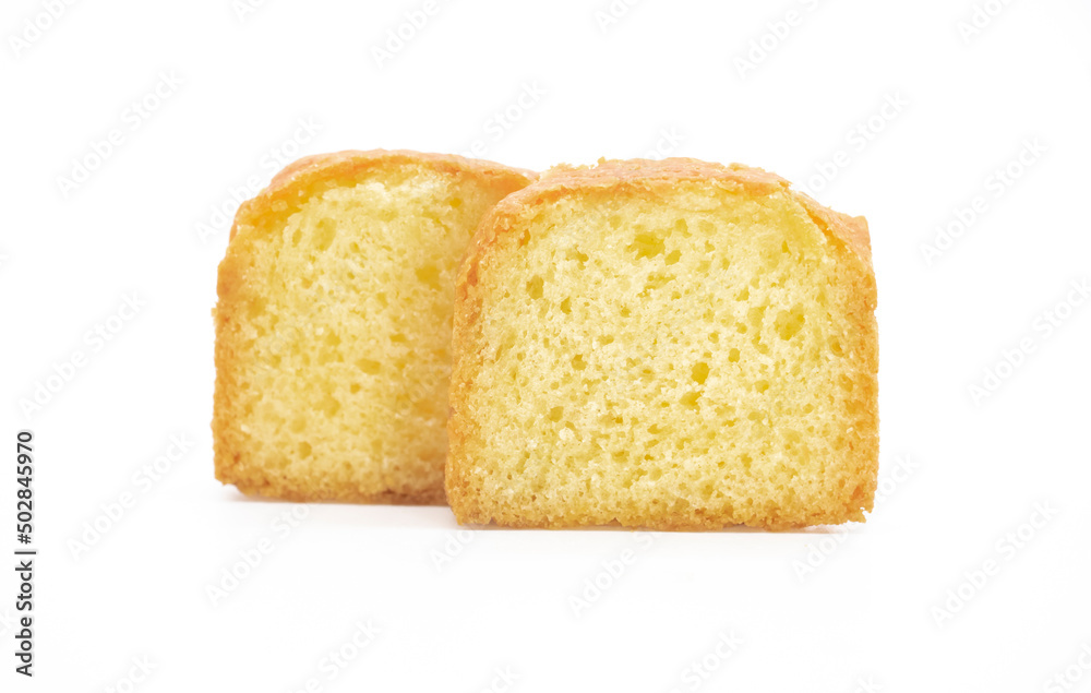 orange pound cake slices isolate on white background