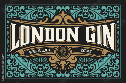 Whiskey label with old frames