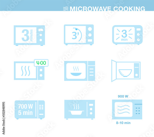 Microwave oven icons set. Vector illustration white background ready for your design. EPS10. 