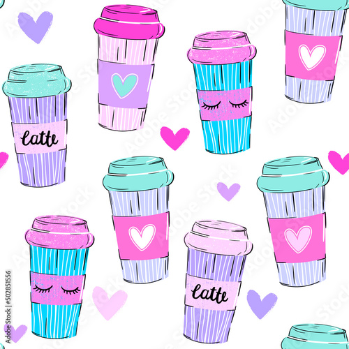 Abstract seamless pattern with colorful cup coffee