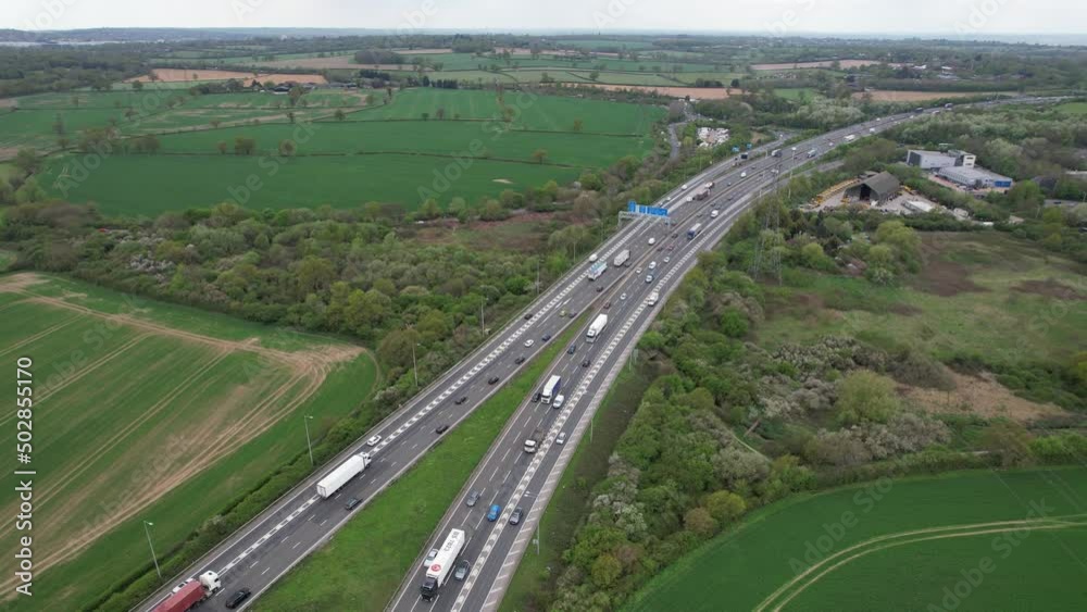 Rising drone aerial view M1 Junction with M25 Rising drone aerial view M1 Junction with M25