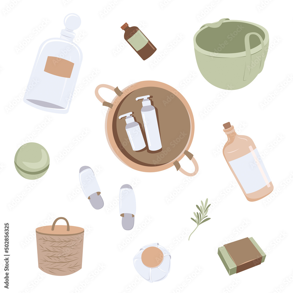 Cartoon illustration of bath and shower products Stock Illustration ...