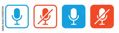 Mic or microphone icon sign. Mute and unmute audio microphone icon set. Vector illustration