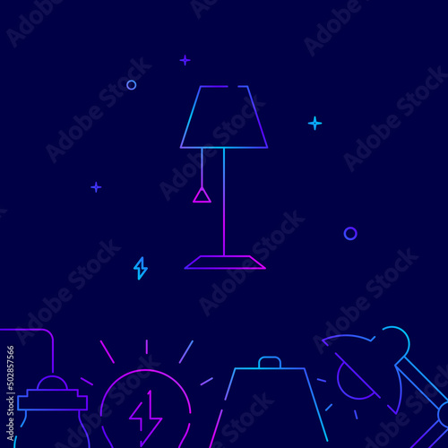 Floor lamp, torchere gradient line vector icon, simple illustration on a dark blue background, Home lamps related bottom border.