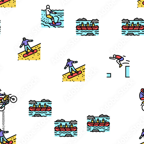 Extreme Sport Sportsman Activity Vector Seamless Pattern Thin Line Illustration