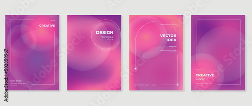 Abstract gradient fluid liquid cover template. Set of modern poster with vibrant graphic color, hologram, circle bubbles, star elements. Minimal style design for brochure, flyer, wallpaper, banner.