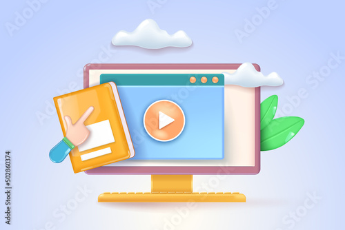 audio book concept vector illustration, book with computer