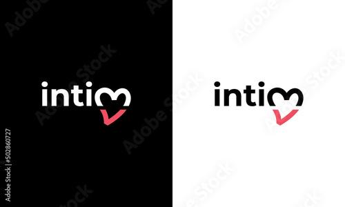 logotype typography for intimate, with icon love heart as letter m, simple minimalist modern style