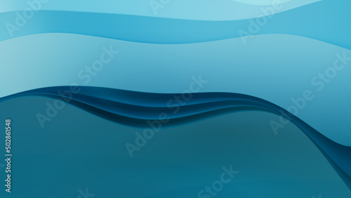 Turquoise 3D Waves form a Colorful abstract background. 3D Render with copy-space.   photo