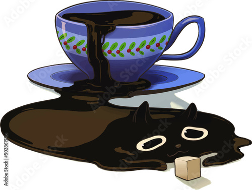 Vector illustration of cup of coffee and ice on floor on the white background.