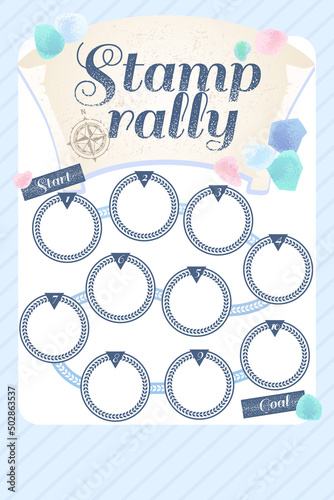 涼やかな見た目の スタンプラリー 台紙 ベクターイラスト セット