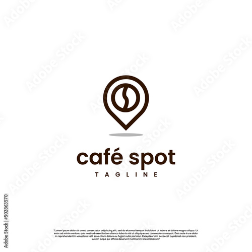 cafe spot location logo design simple modern elegant, coffee bean with pointer logo concept icon