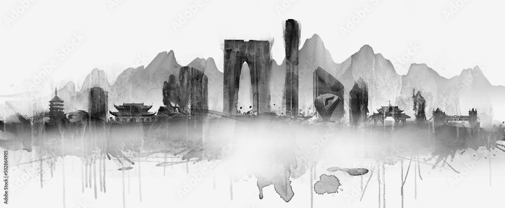 Background picture of Suzhou landmark illustration