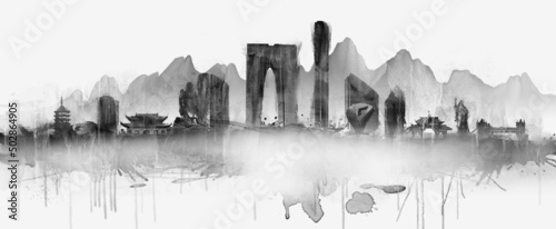 Background picture of Suzhou landmark illustration photo